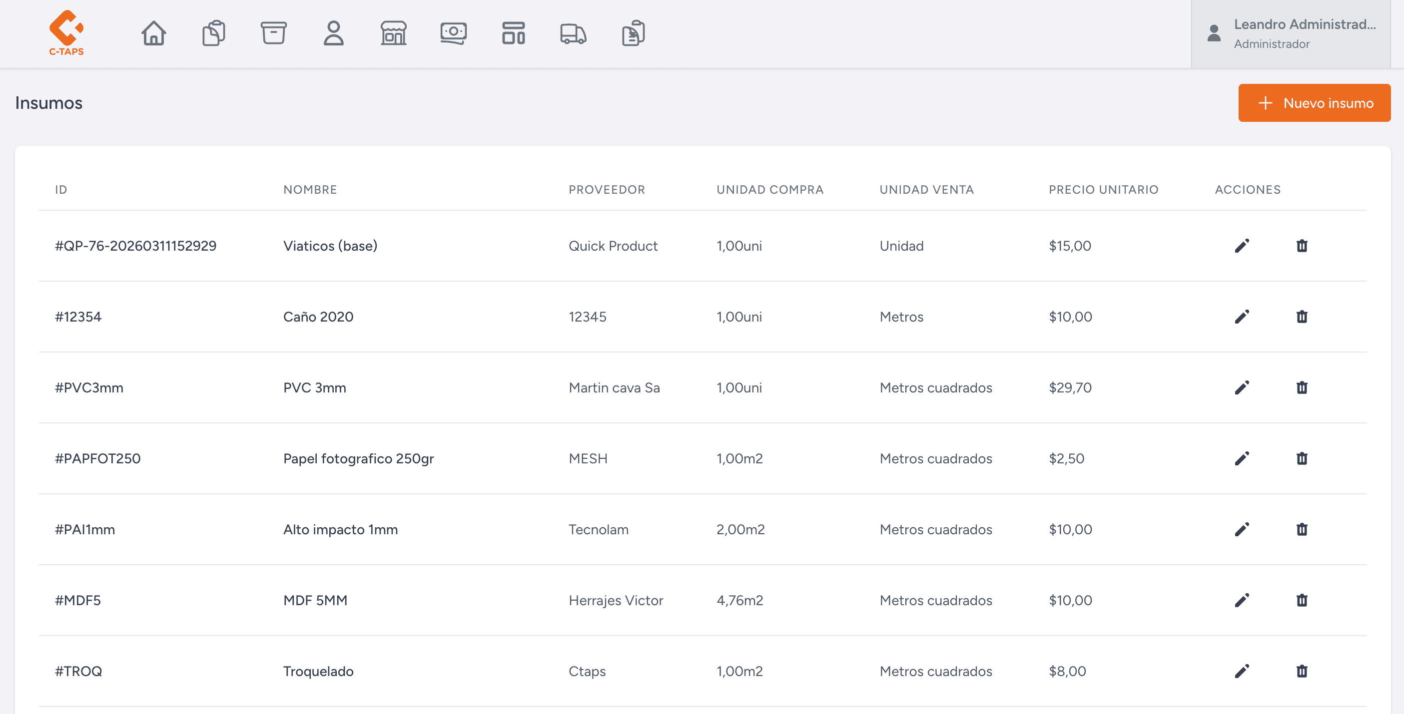 ERP integral con facturación electrónica - Gestión de insumos