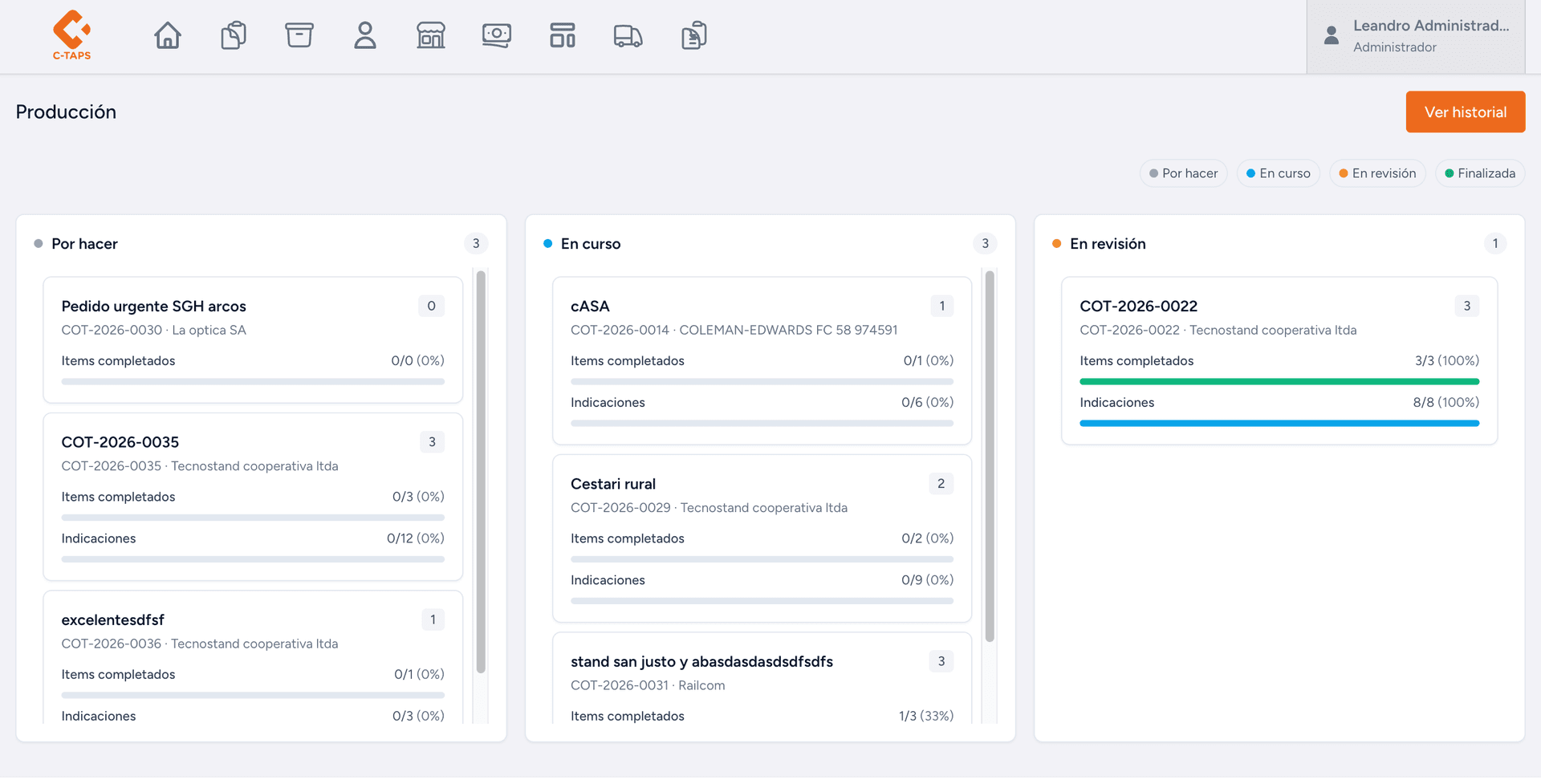 ERP integral con facturación electrónica - Seguimiento de producción