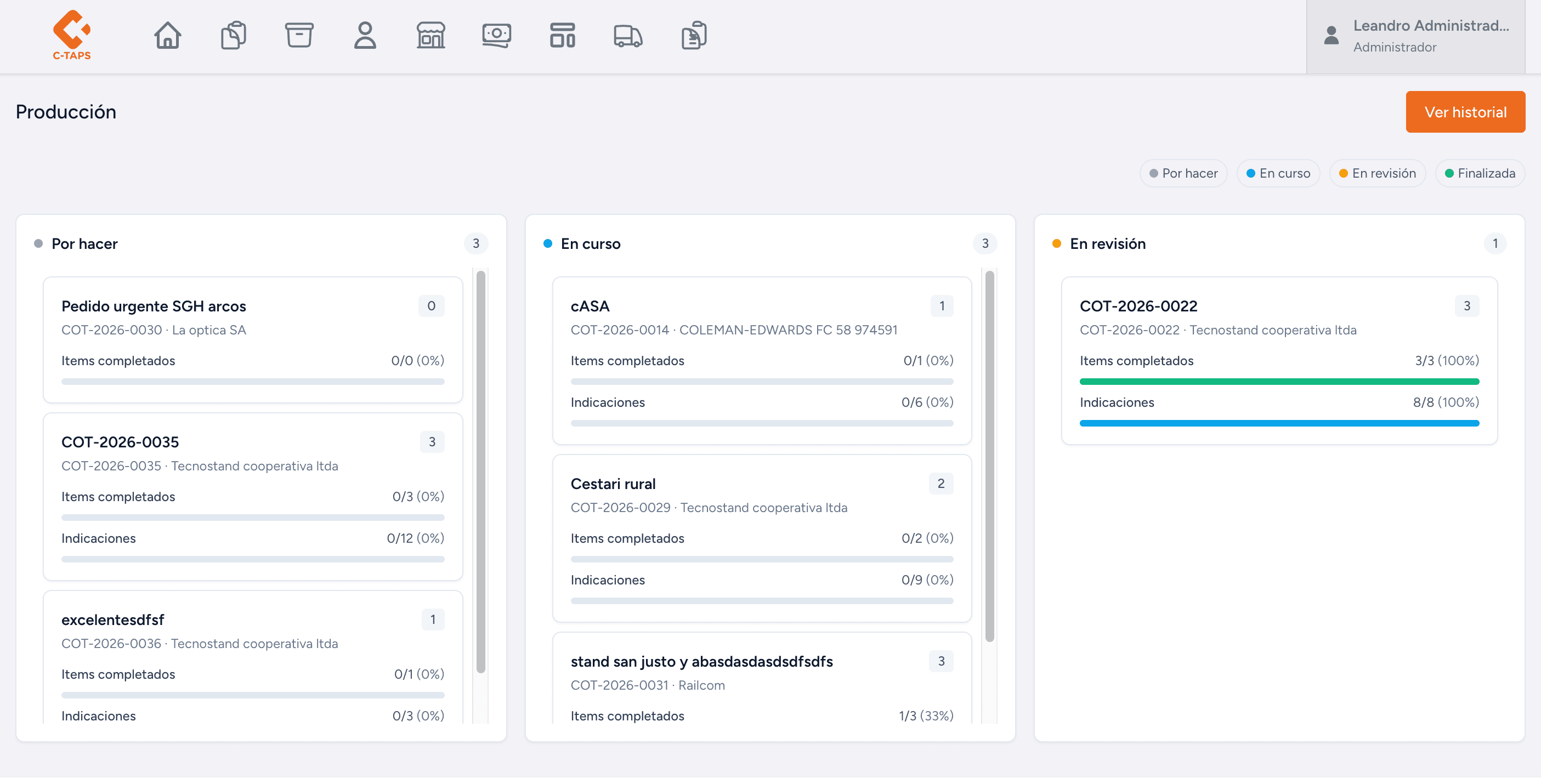 ERP integral con facturación electrónica - Seguimiento de producción