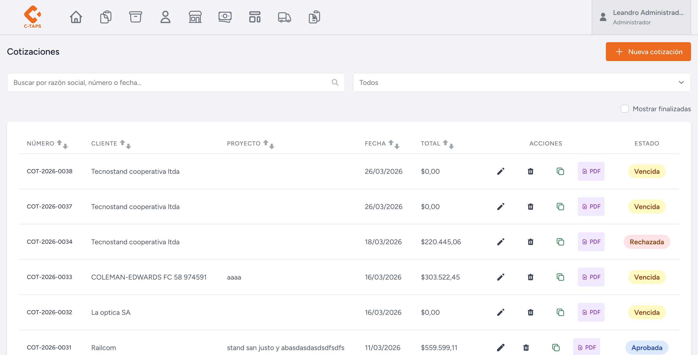 ERP integral con facturación electrónica - Cotizaciones y presupuestos