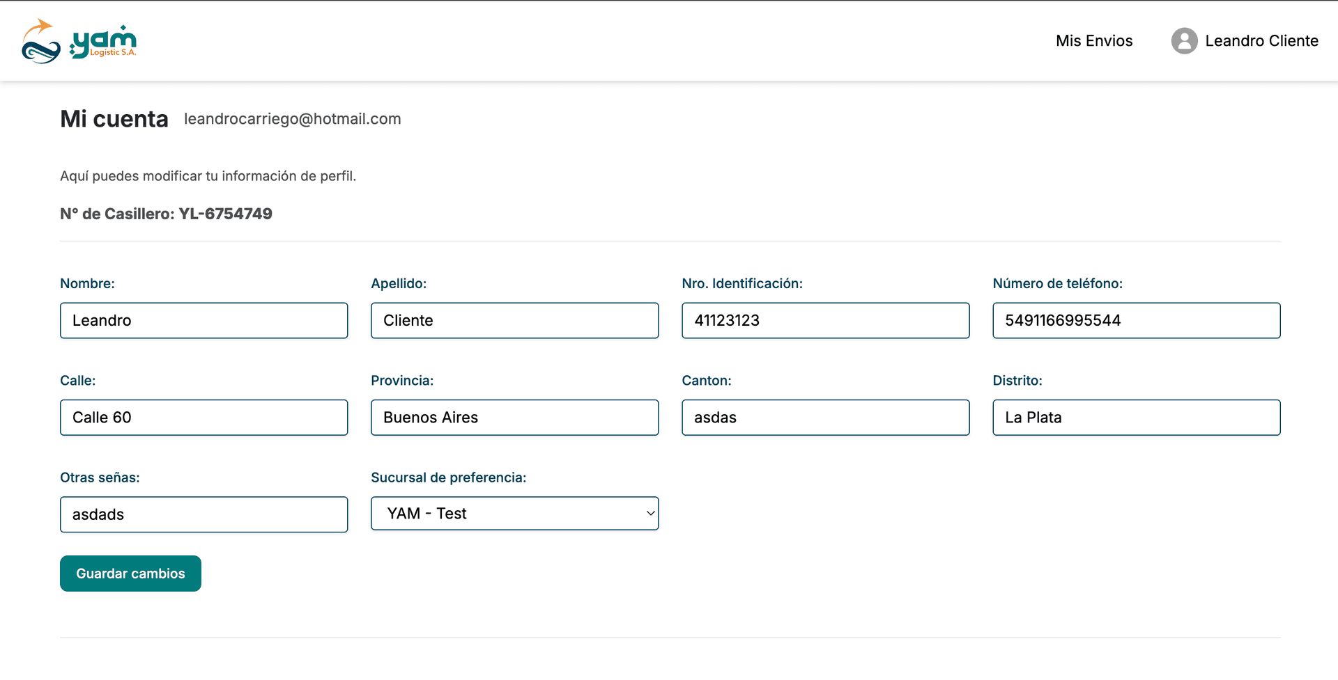 Sistema de tracking y gestión de envíos - Perfil de usuario cliente