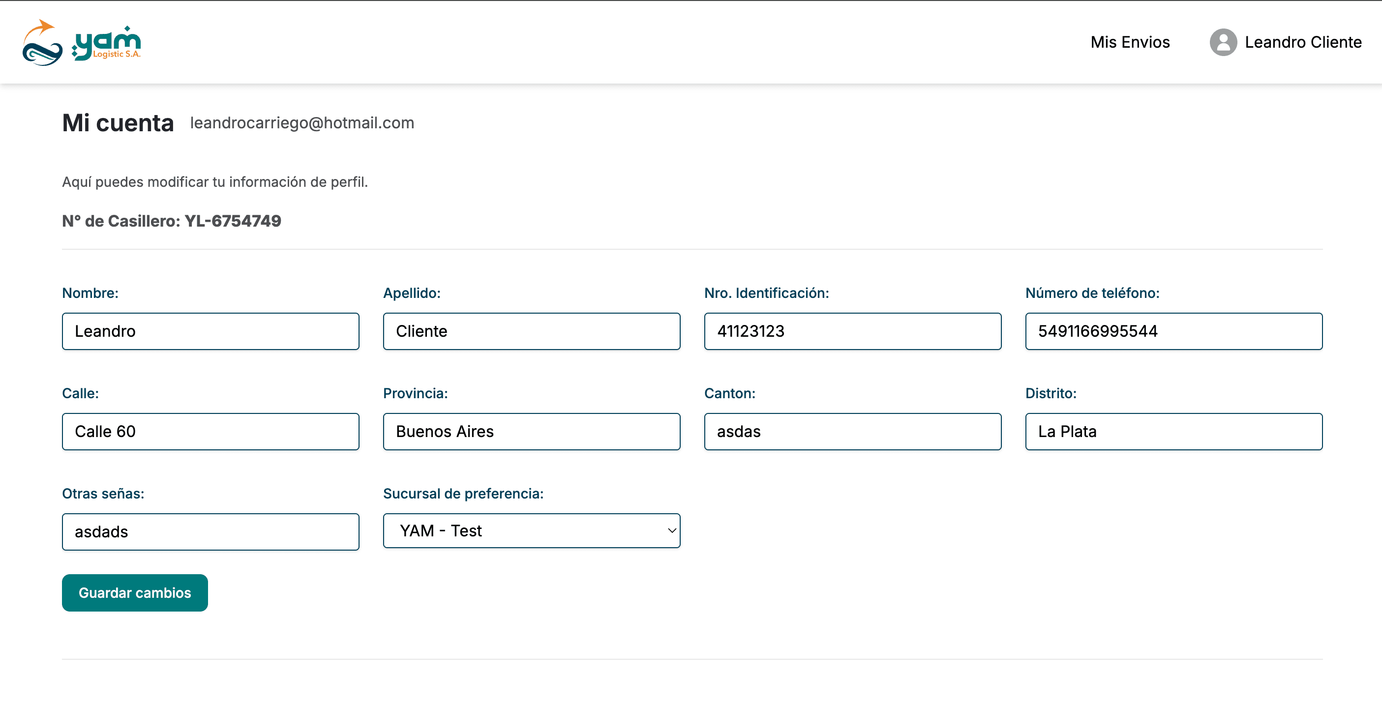 Sistema de tracking y gestión de envíos - Perfil de usuario cliente