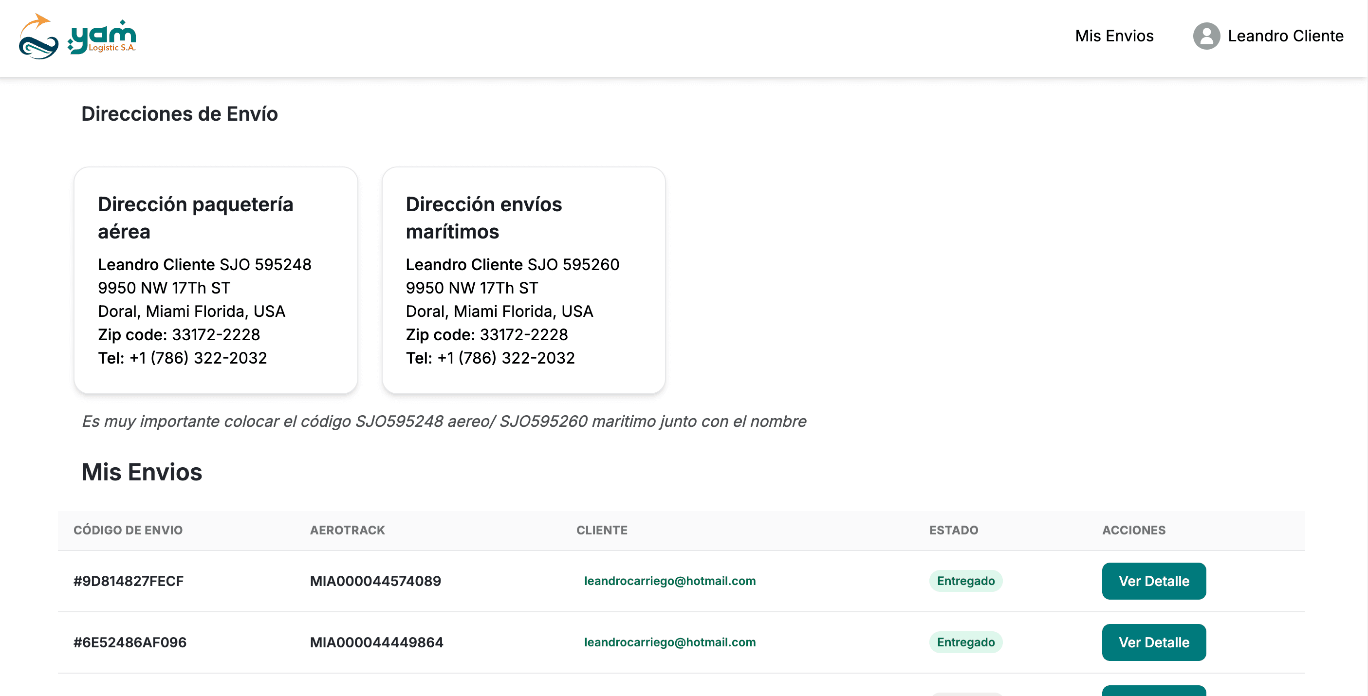 Sistema de tracking y gestión de envíos - Vista del cliente